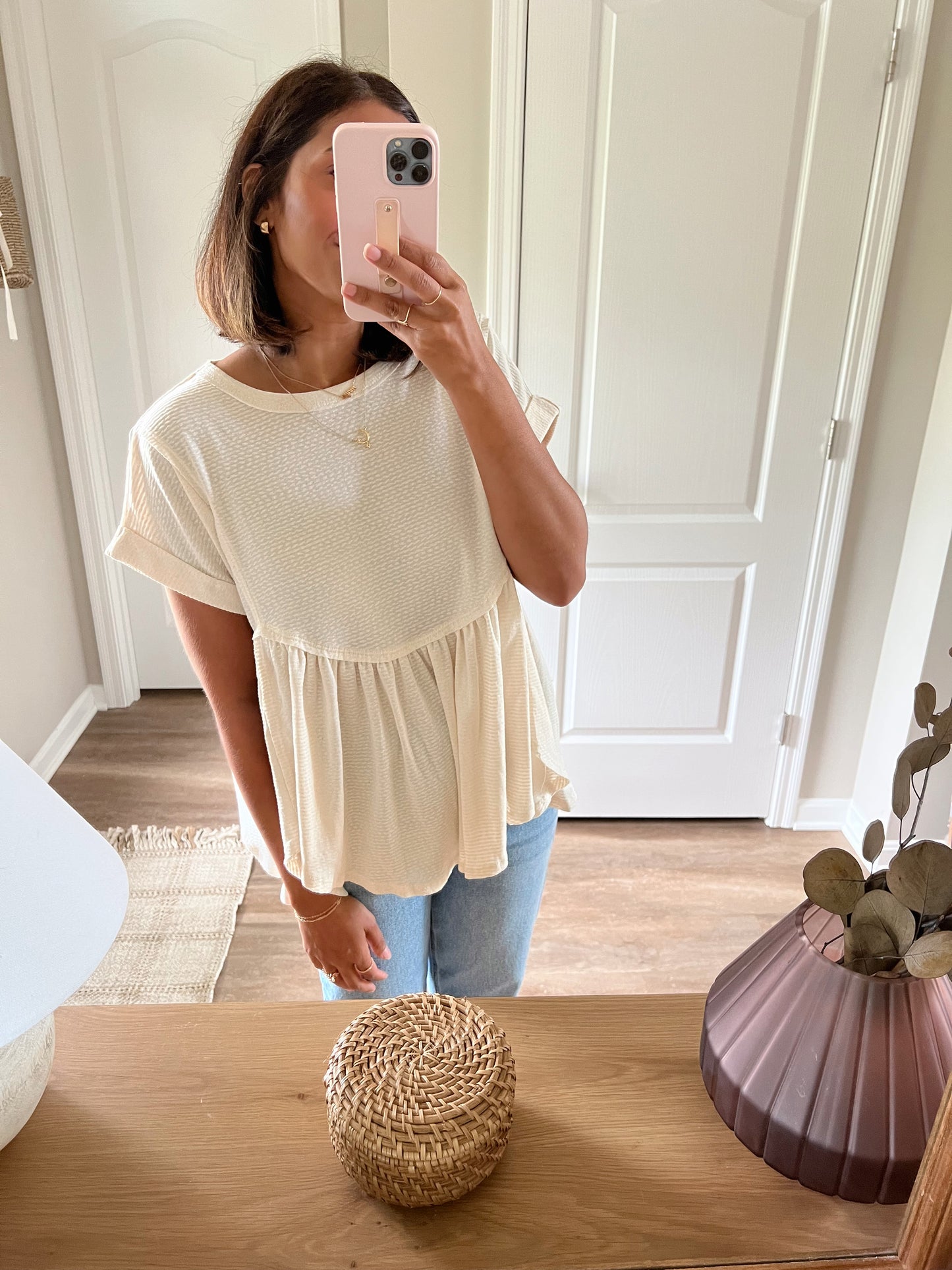 Textured Babydoll Top in Cream