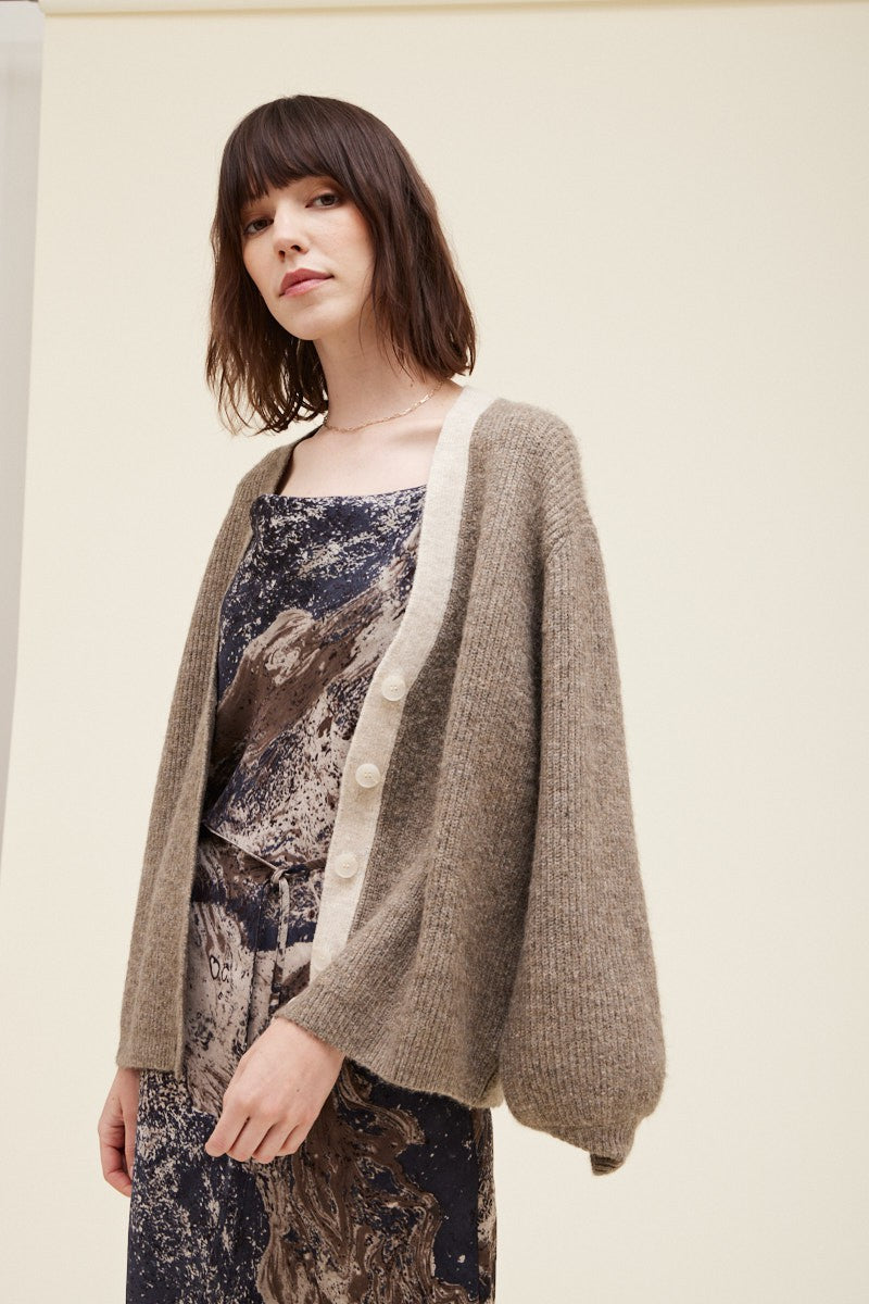 Greige Contrast Cardigan
