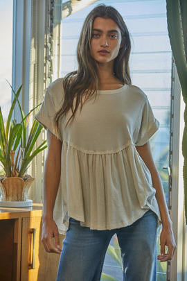 Textured Babydoll Top in Cream